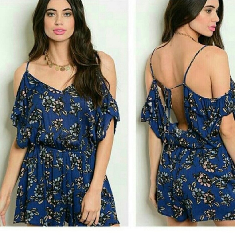 Floral cold shoulder romper